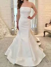 Trumpet/Mermaid Straight Satin Sweep Train Wedding Dresses With Bow #Milly00023701