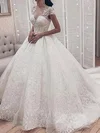 Ball Gown/Princess Illusion Tulle Court Train Wedding Dresses With Appliques Lace #Milly00023702