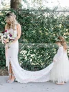 Trumpet/Mermaid High Neck Lace Court Train Split Front Wedding Dresses #Milly00023711