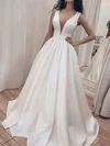 Ball Gown/Princess V-neck Satin Sweep Train Wedding Dresses #Milly00023713