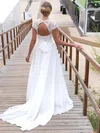A-line V-neck Lace Chiffon Sweep Train Wedding Dresses With Sashes / Ribbons #Milly00023715