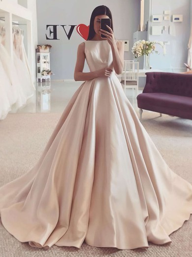 Ball Gown Square Neckline Satin Sweep Train Wedding Dresses #Milly00023716