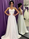 A-line V-neck Satin Sweep Train Wedding Dresses #Milly00023717