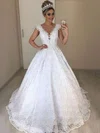 Ball Gown Illusion Lace Sweep Train Wedding Dresses With Appliques Lace #Milly00023718