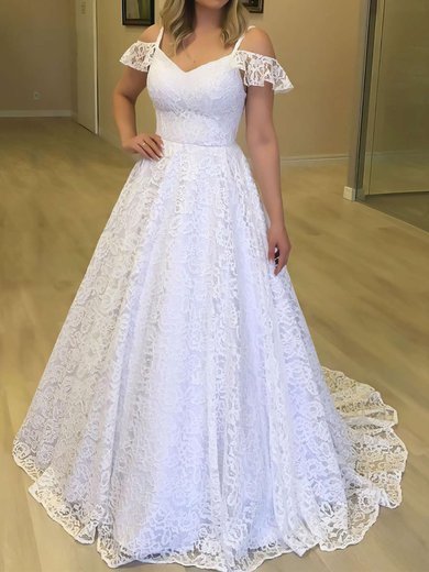 Ball Gown/Princess V-neck Lace Sweep Train Wedding Dresses #Milly00023720