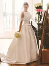 Ball Gown Scoop Neck Satin Sweep Train Wedding Dresses With Bow #Milly00023727