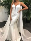 Trumpet/Mermaid V-neck Satin Watteau Train Wedding Dresses With Beading #Milly00023730