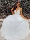 Ball Gown V-neck Tulle Floor-length Wedding Dresses With Appliques Lace #Milly00023731