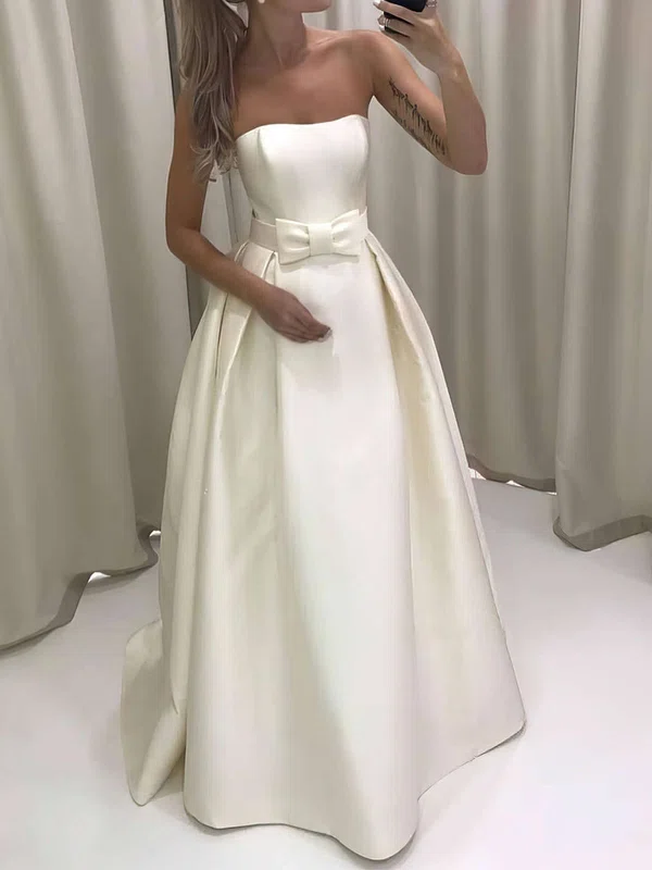 Ball Gown/Princess Straight Satin Floor-length Wedding Dresses With Bow #Milly00023732