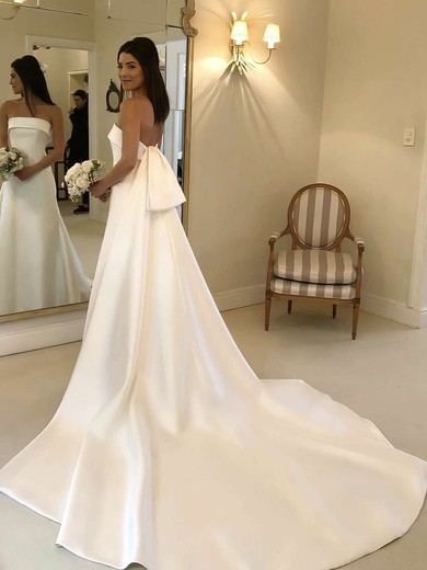 A-line Strapless Satin Court Train Wedding Dresses #Milly00023734