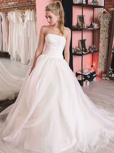 Ball Gown Strapless Organza Sweep Train Ruffles Wedding Dresses #Milly00023740