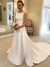 Ball Gown Scoop Neck Satin Sweep Train Wedding Dresses With Bow #Milly00023743
