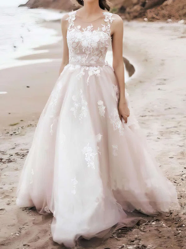 Ball Gown/Princess Illusion Tulle Sweep Train Wedding Dresses With Appliques Lace #Milly00023750