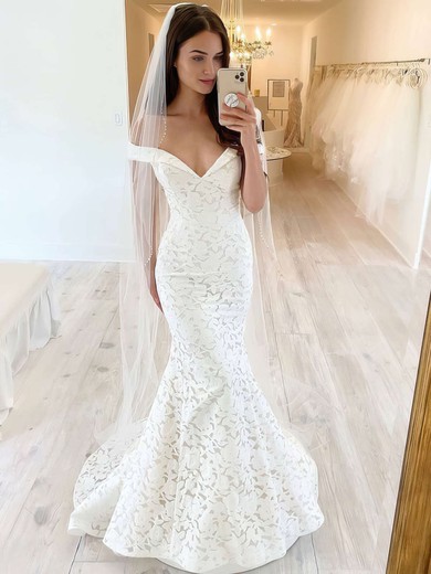 Trumpet/Mermaid Off-the-shoulder Lace Floor-length Wedding Dresses #Milly00023755