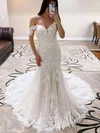 Trumpet/Mermaid Off-the-shoulder Tulle Sweep Train Wedding Dresses With Appliques Lace #Milly00023763