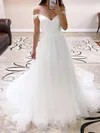 Ball Gown/Princess Off-the-shoulder Tulle Sweep Train Wedding Dresses With Ruffles #Milly00023767