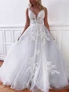 Ball Gown V-neck Tulle Floor-length Wedding Dresses With Appliques Lace #Milly00023770
