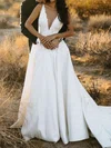 Ball Gown/Princess V-neck Satin Sweep Train Wedding Dresses With Appliques Lace #Milly00023776