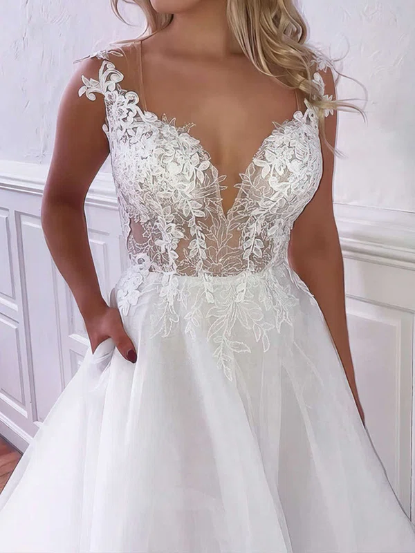 Ball Gown/Princess V-neck Tulle Court Train Wedding Dresses With Pockets #Milly00023778