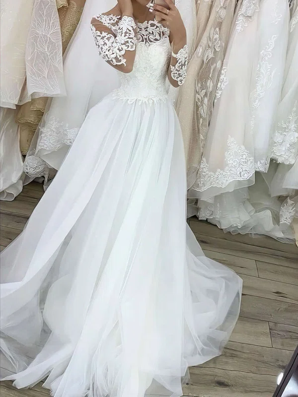 Ball Gown/Princess Illusion Tulle Sweep Train Wedding Dresses With Appliques Lace #Milly00023782