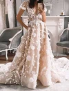 Ball Gown/Princess V-neck Tulle Sweep Train Wedding Dresses With Pockets #Milly00023784