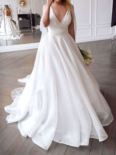 Ball Gown/Princess V-neck Organza Sweep Train Wedding Dresses With Ruffles #Milly00023785