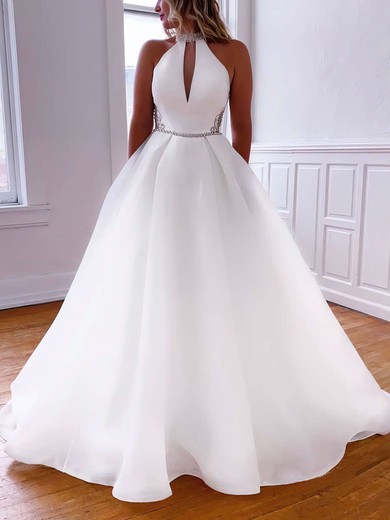 Ball Gown High Neck Organza Court Train Wedding Dresses With Pockets #Milly00023786