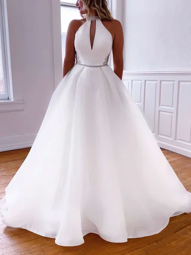Ball Gown/Princess High Neck Organza Court Train Wedding Dresses With Pockets #Milly00023786