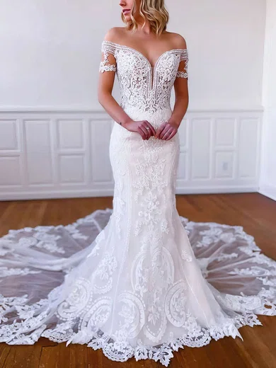 Tulle Beading Trumpet Mermaid Off The Shoulder Wedding Dress