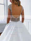 A-line V-neck Satin Court Train Beading Wedding Dresses #Milly00023794