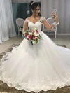 Ball Gown Illusion Tulle Chapel Train Wedding Dresses With Beading #Milly00023803
