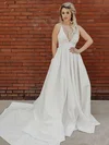 Ball Gown V-neck Silk-like Satin Court Train Wedding Dresses With Pockets #Milly00023805