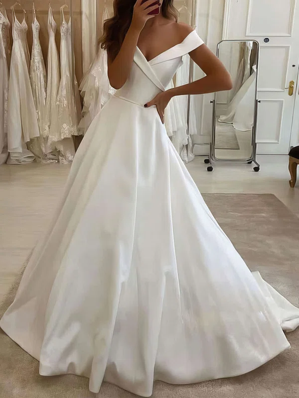 Ball Gown/Princess Off-the-shoulder Satin Court Train Wedding Dresses #Milly00023817