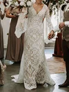 Trumpet/Mermaid V-neck Lace Sweep Train Wedding Dresses #Milly00023820