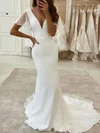 Trumpet/Mermaid V-neck Chiffon Sweep Train Sashes / Ribbons Wedding Dresses #Milly00023825