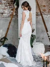 Trumpet/Mermaid Scoop Neck Lace Sweep Train Wedding Dresses With Sashes / Ribbons #Milly00023828