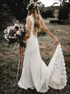 Trumpet/Mermaid Scoop Neck Lace Sweep Train Wedding Dresses With Sashes / Ribbons #Milly00023829