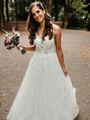 Ball Gown V-neck Tulle Court Train Wedding Dresses With Appliques Lace #Milly00023833
