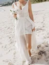 Sheath/Column V-neck Tulle Lace Floor-length Wedding Dresses #Milly00023837