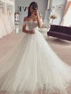 Ball Gown Off-the-shoulder Tulle Court Train Wedding Dresses With Appliques Lace #Milly00023840