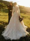 Ball Gown V-neck Tulle Court Train Wedding Dresses With Beading #Milly00023842