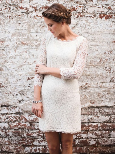 Sheath/Column Scalloped Neck Lace Knee-length Wedding Dresses #Milly00023843