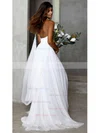A-line Halter Tulle Sweep Train Ruffles Wedding Dresses #Milly00023847