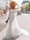 Trumpet/Mermaid Sweetheart Tulle Sweep Train Wedding Dresses With Appliques Lace #Milly00023852