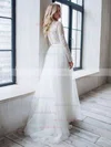 A-line Scoop Neck Tulle Sweep Train Beading Wedding Dresses #Milly00023854