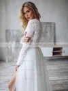 A-line Scoop Neck Tulle Sweep Train Beading Wedding Dresses #Milly00023854
