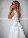A-line V-neck Satin Sweep Train Appliques Lace Wedding Dresses #Milly00023856