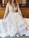 Ball Gown/Princess V-neck Tulle Sweep Train Wedding Dresses With Appliques Lace #Milly00023859