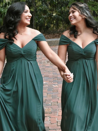 A-line Off-the-shoulder Chiffon Floor-length Ruffles Bridesmaid Dresses #Milly01013763