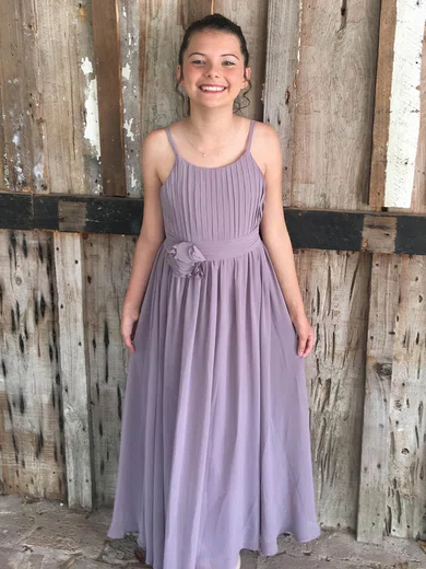 A-line Scoop Neck Chiffon Floor-length Flower(s) Bridesmaid Dresses #Milly01013773